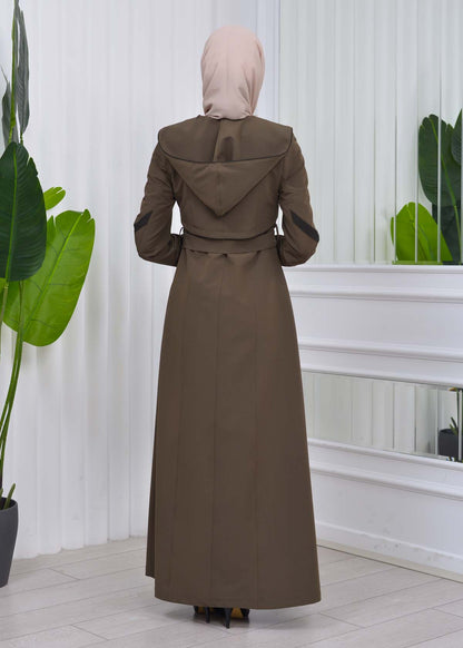 Damen Trenchcoat Frühlings/Sommer Slim Fit mit Gürtel und Kapuze (A-Linie) 1211 - Dunkelkhaki