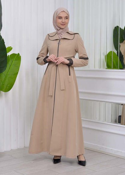 Damen Trenchcoat Frühlings/Sommer Slim Fit mit Gürtel und Kapuze (A-Linie) 1211 - Beige