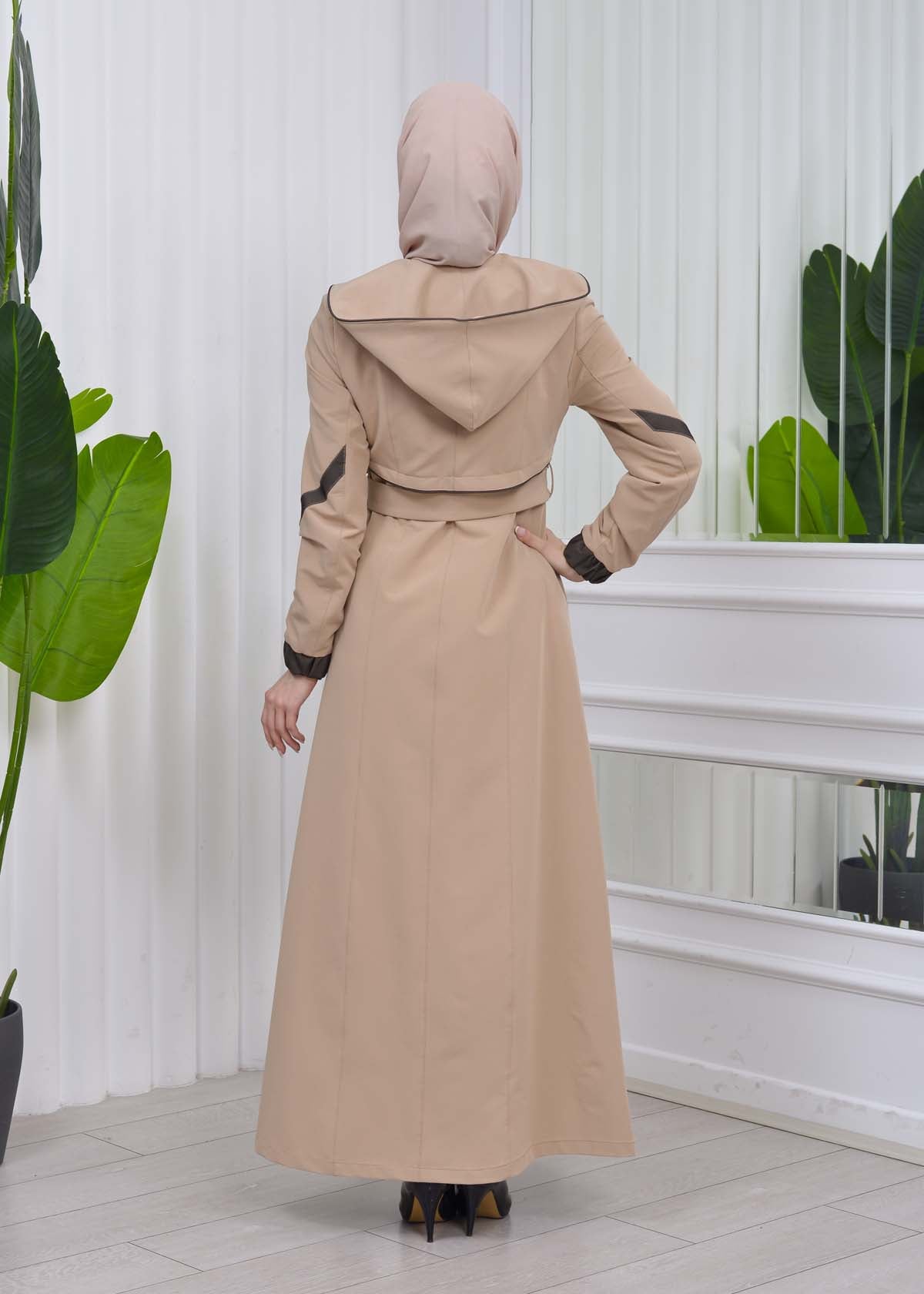 Damen Trenchcoat Frühlings/Sommer Slim Fit mit Gürtel und Kapuze (A-Linie) 1211 - Beige