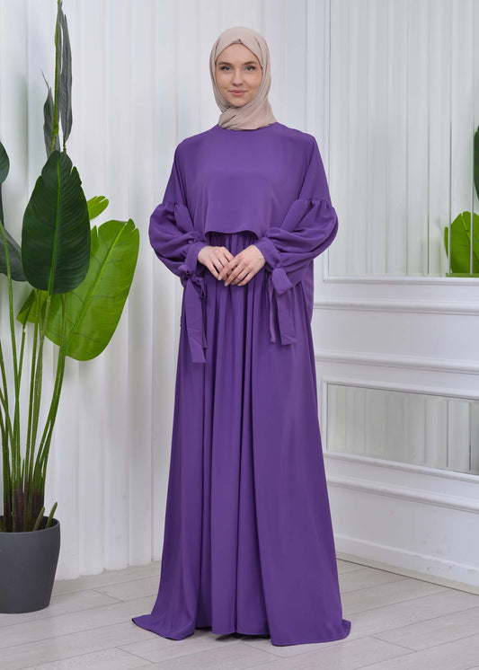 Lace up Sleeve Simple Hijab Dress 831 - Lila
