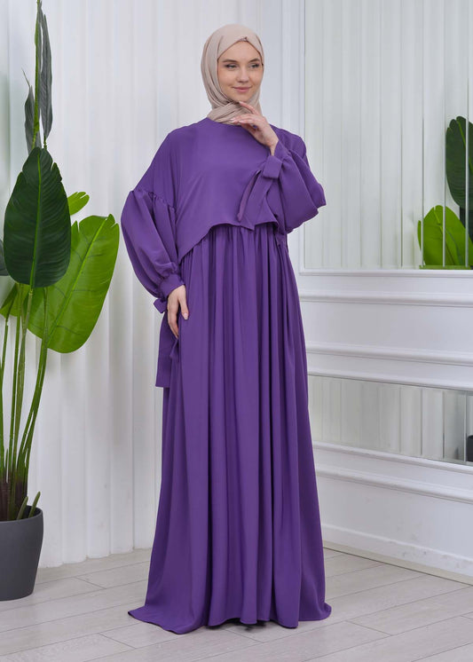 Lace up Sleeve Simple Hijab Dress 831 - Lila