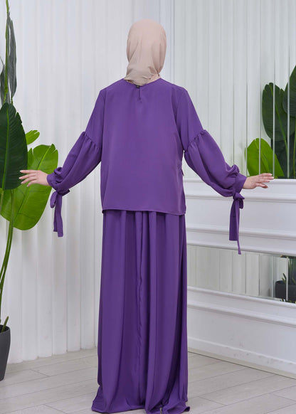 Lace up Sleeve Simple Hijab Dress 831 - Lila