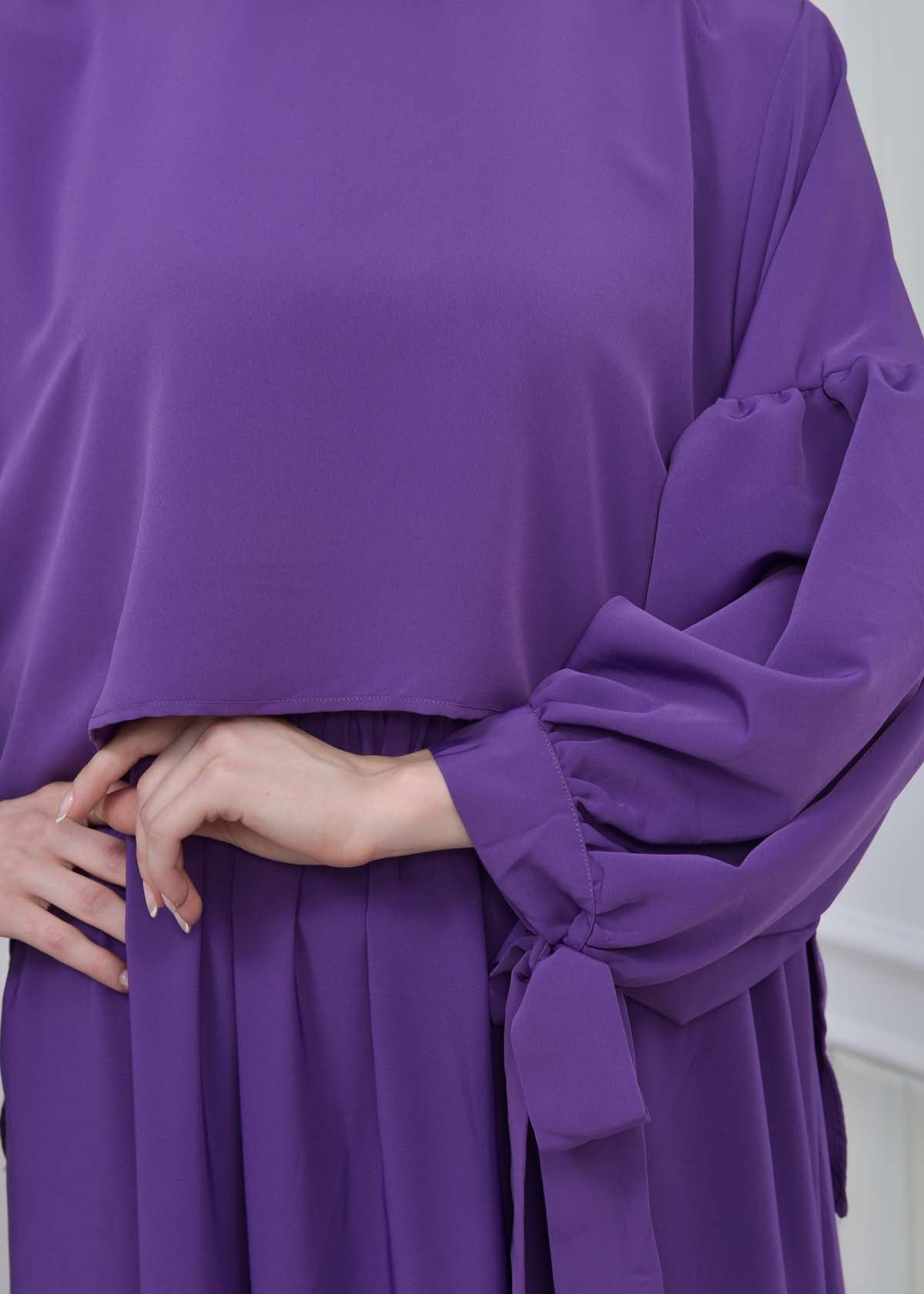 Lace up Sleeve Simple Hijab Dress 831 - Lila