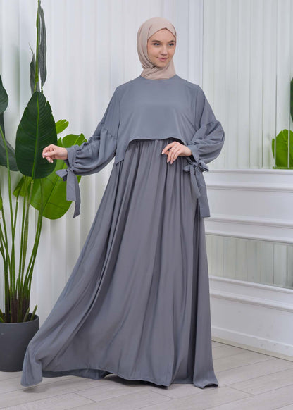 Lace up Sleeve Simple Hijab Dress 831 - Anthrazit