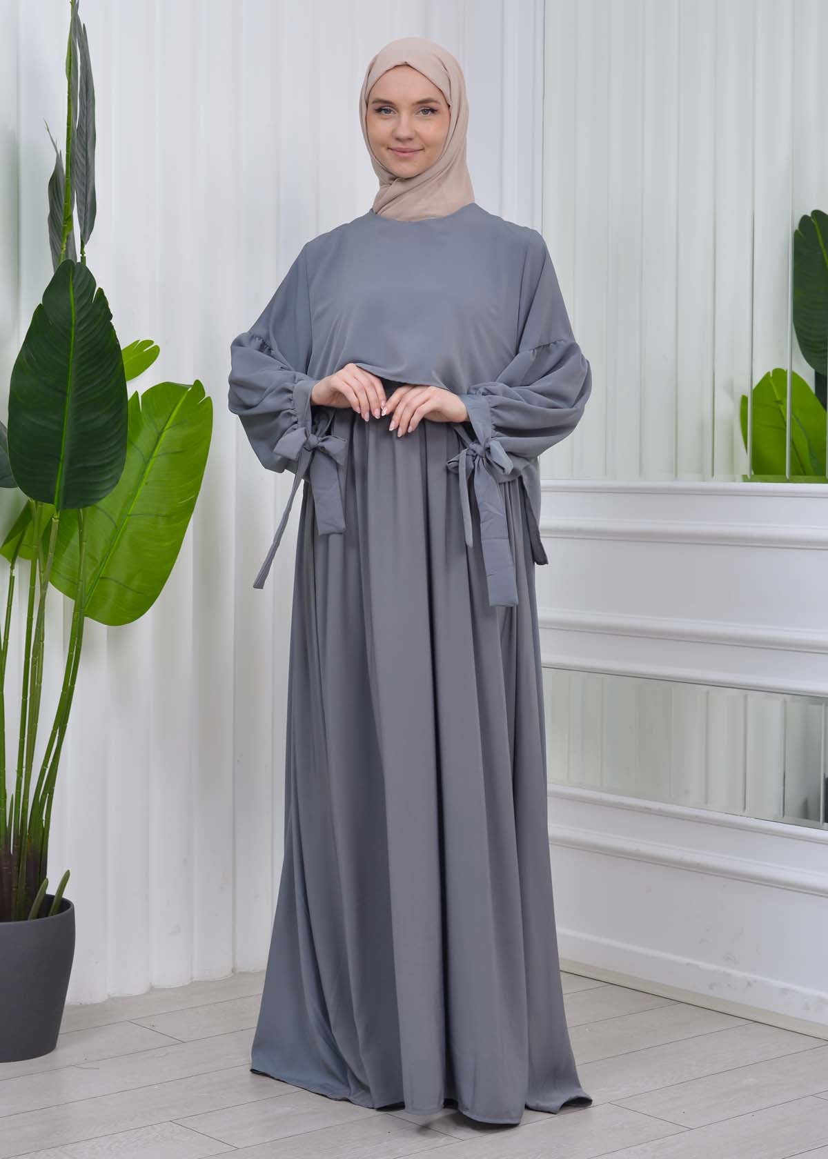 Lace up Sleeve Simple Hijab Dress 831 - Anthrazit