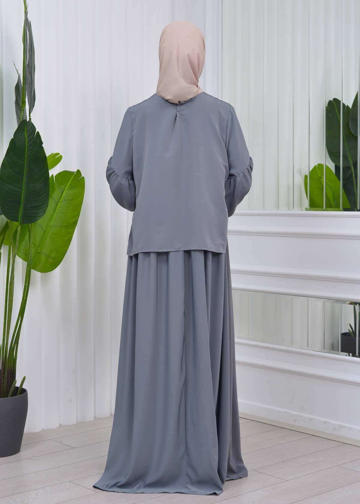 Lace up Sleeve Simple Hijab Dress 831 - Anthrazit