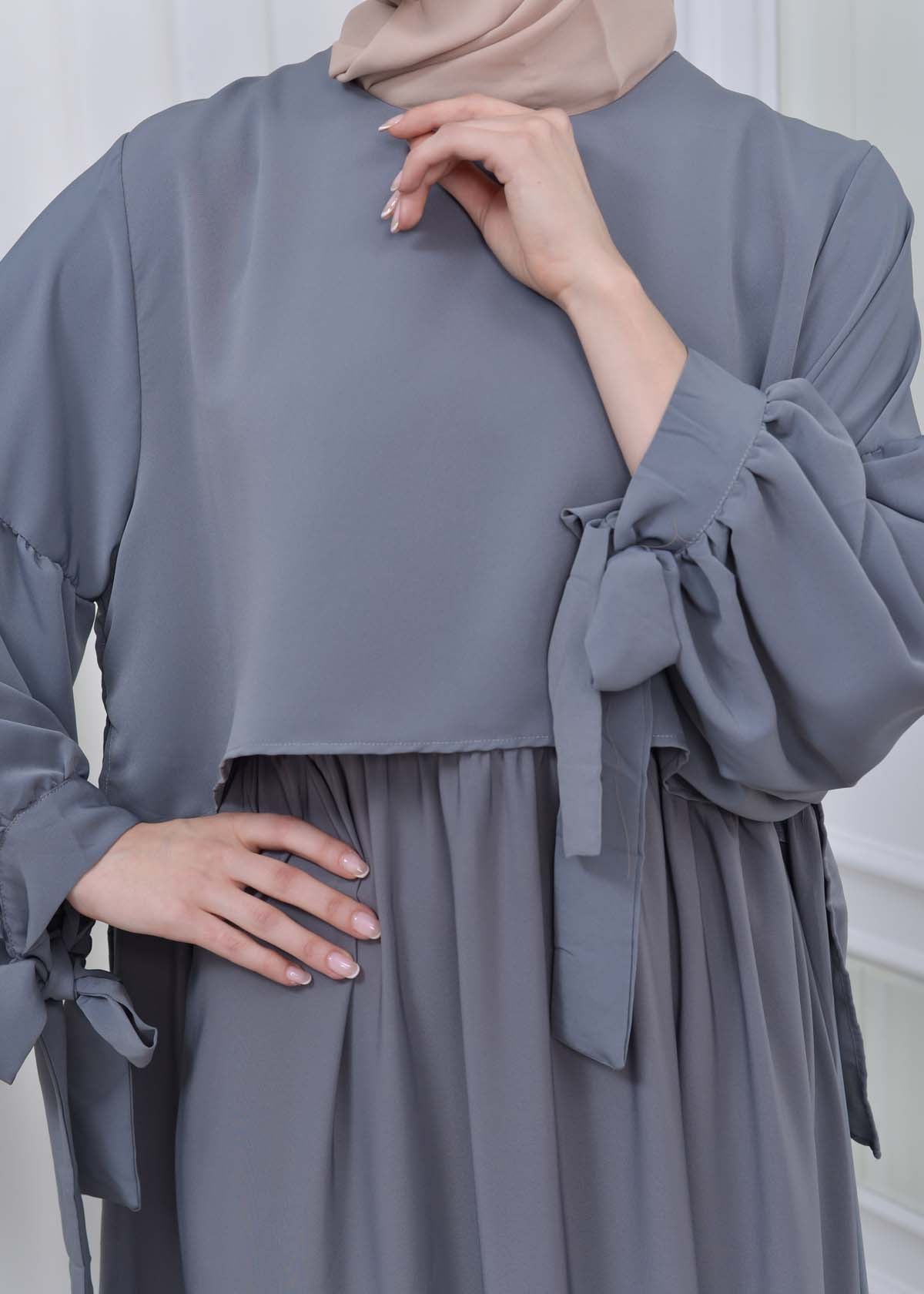 Lace up Sleeve Simple Hijab Dress 831 - Anthrazit