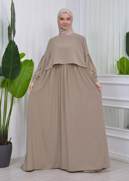 Lace up Sleeve Simple Hijab Dress 831 - Hellbraun
