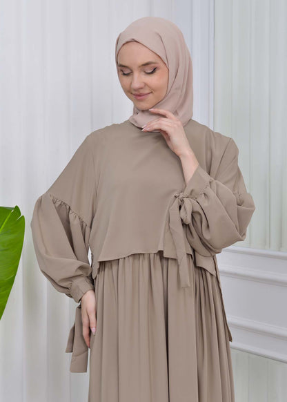 Lace up Sleeve Simple Hijab Dress 831 - Hellbraun