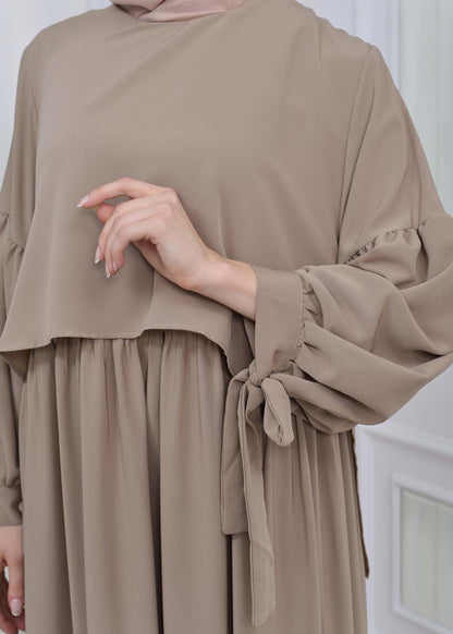 Lace up Sleeve Simple Hijab Dress 831 - Hellbraun