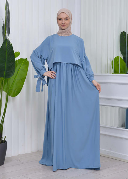 Lace up Sleeve Simple Hijab Dress 831 - Babyblau