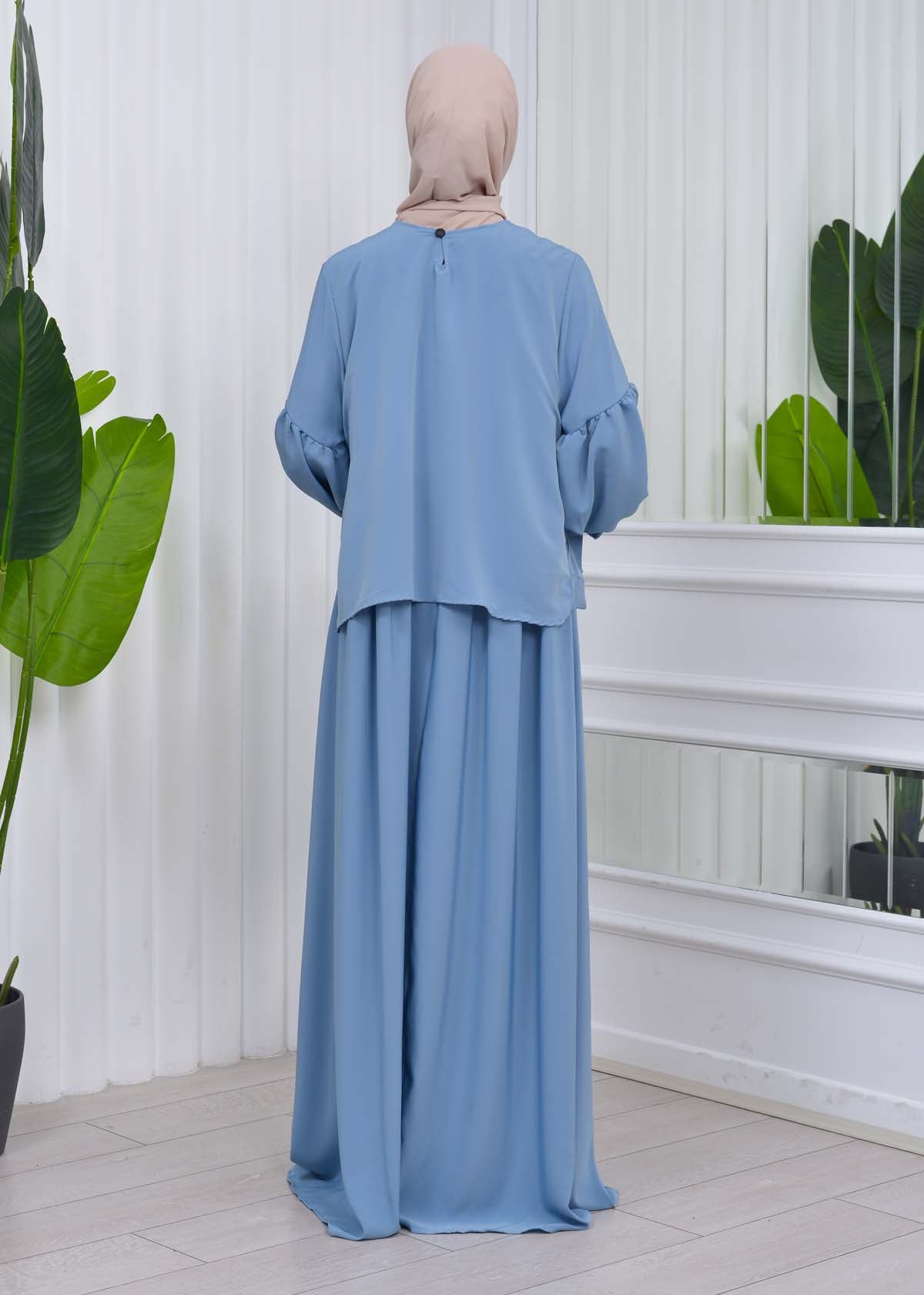 Lace up Sleeve Simple Hijab Dress 831 - Babyblau