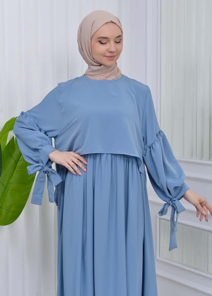 Lace up Sleeve Simple Hijab Dress 831 - Babyblau