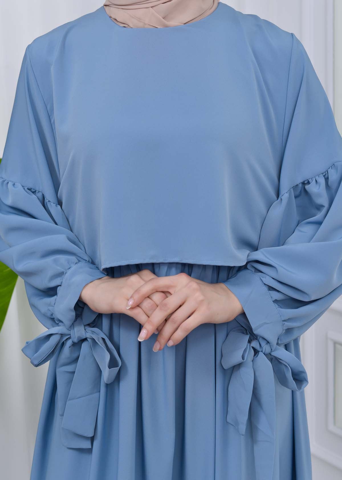 Lace up Sleeve Simple Hijab Dress 831 - Babyblau