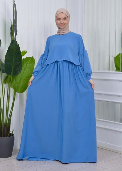 Lace up Sleeve Simple Hijab Dress 831 - Blau