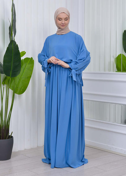 Lace up Sleeve Simple Hijab Dress 831 - Blau