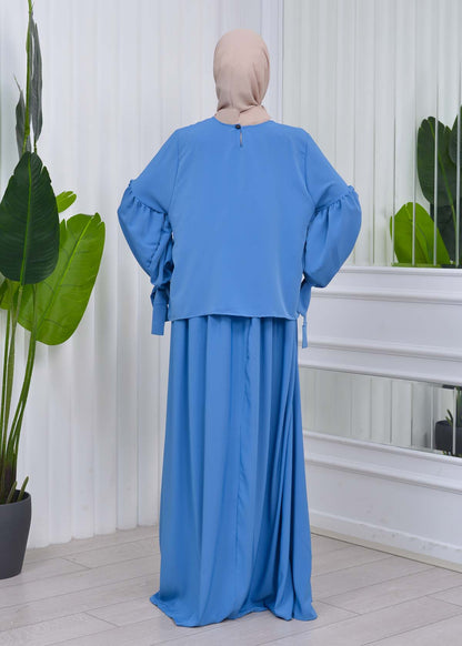 Lace up Sleeve Simple Hijab Dress 831 - Blau