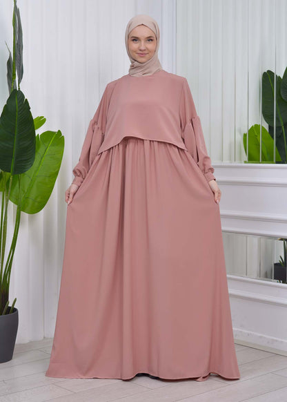 Lace up Sleeve Simple Hijab Dress 831 - Puder