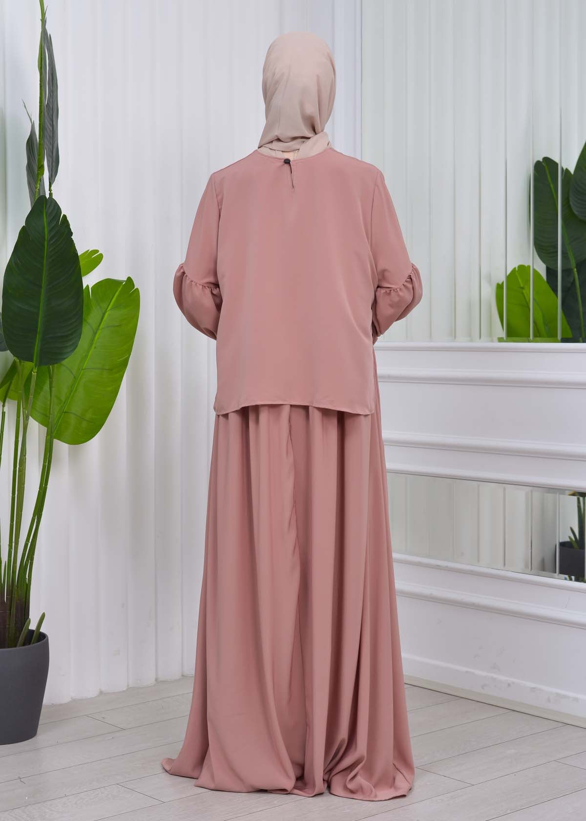 Lace up Sleeve Simple Hijab Dress 831 - Puder