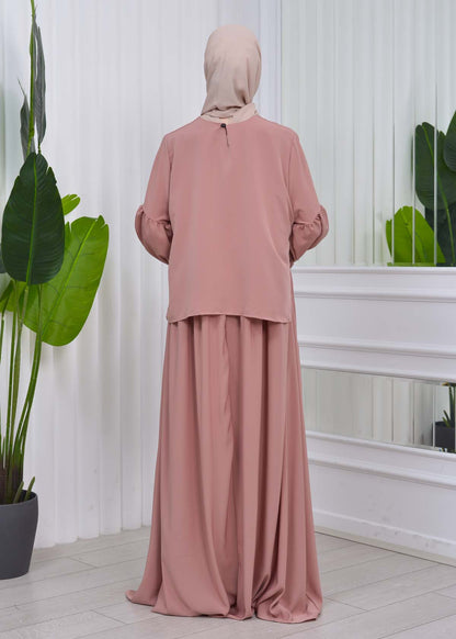 Lace up Sleeve Simple Hijab Dress 831 - Puder