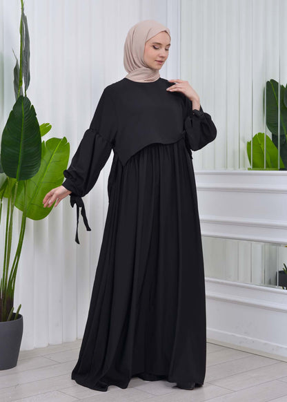 Lace up Sleeve Simple Hijab Dress 831 - Schwarz
