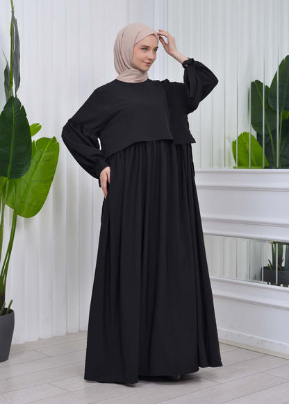 Lace up Sleeve Simple Hijab Dress 831 - Schwarz