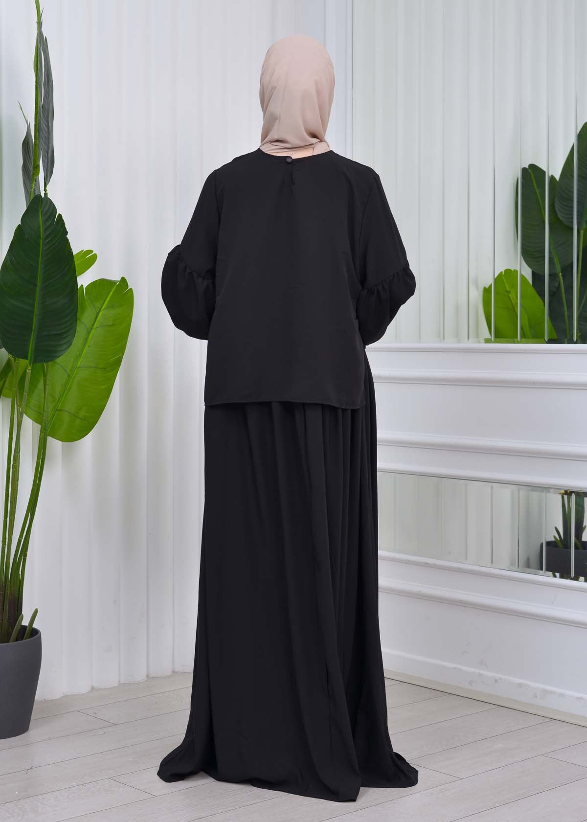 Lace up Sleeve Simple Hijab Dress 831 - Schwarz