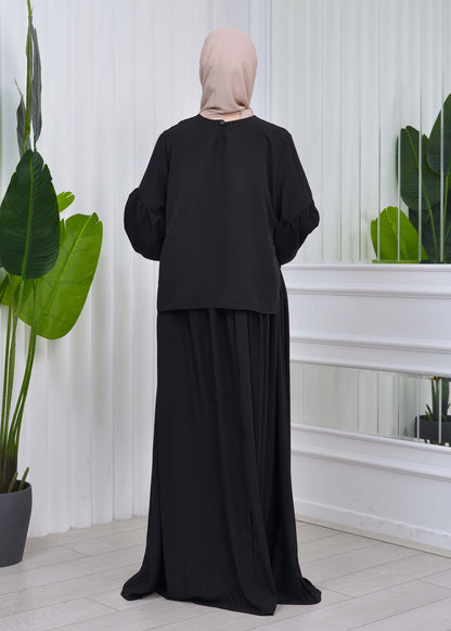 Lace up Sleeve Simple Hijab Dress 831 - Schwarz