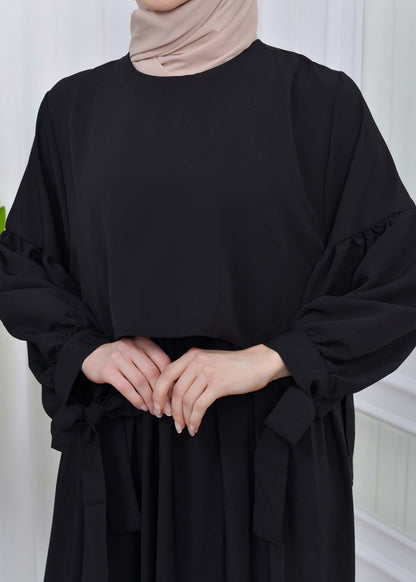 Lace up Sleeve Simple Hijab Dress 831 - Schwarz
