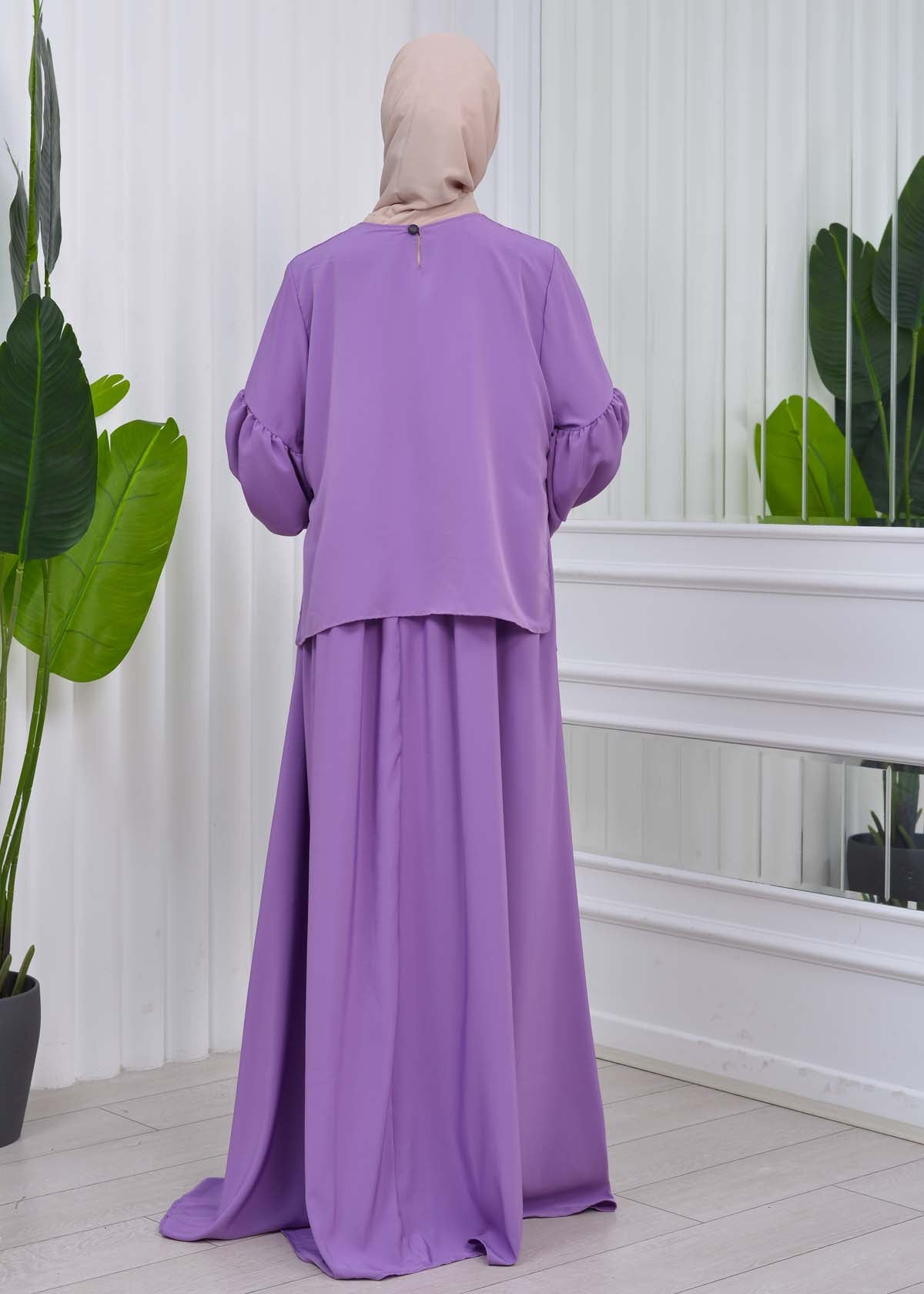 Lace up Sleeve Simple Hijab Dress 831 - Flieder