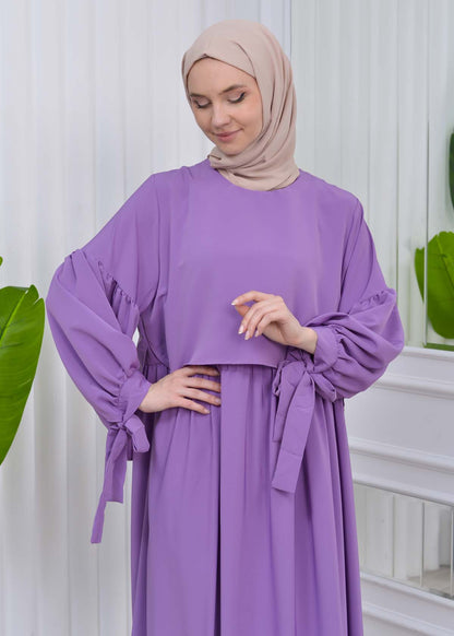 Lace up Sleeve Simple Hijab Dress 831 - Flieder