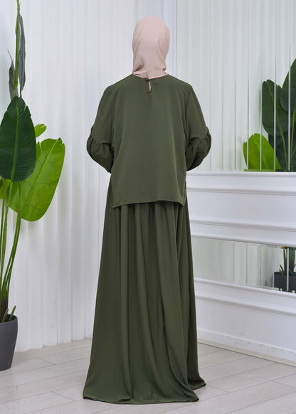 Lace up Sleeve Simple Hijab Dress 831 - Khaki