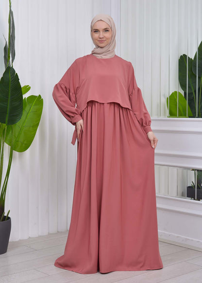 Lace up Sleeve Simple Hijab Dress 831 - Hellrosa