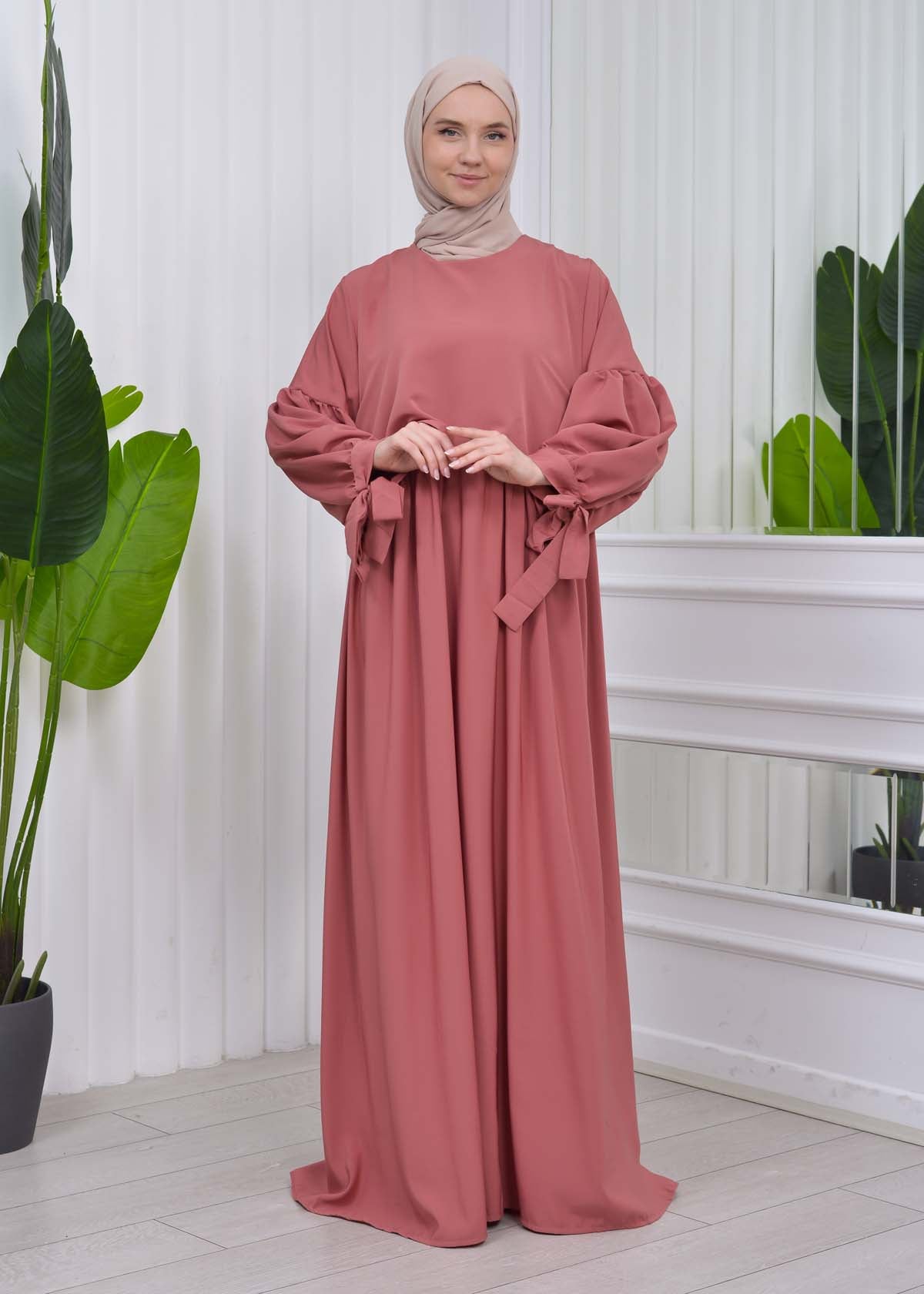 Lace up Sleeve Simple Hijab Dress 831 - Hellrosa