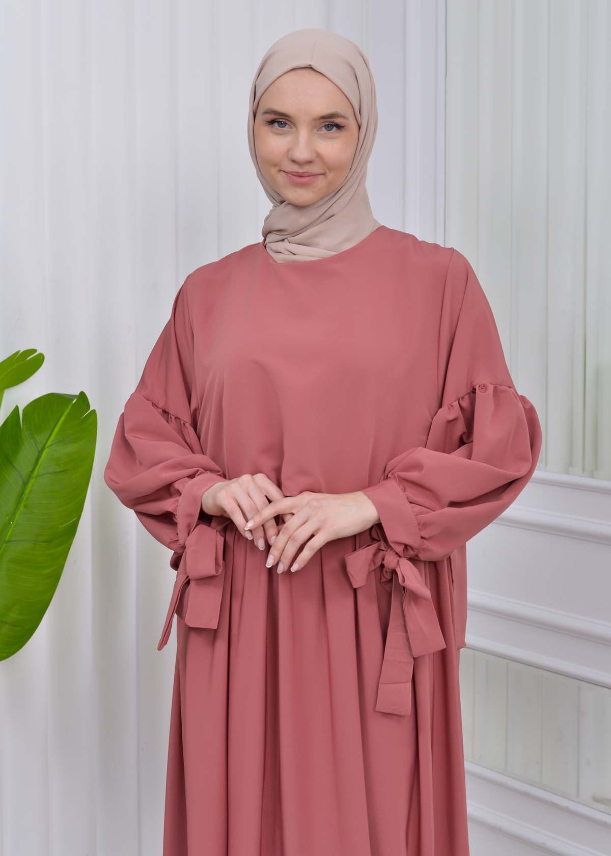 Lace up Sleeve Simple Hijab Dress 831 - Hellrosa