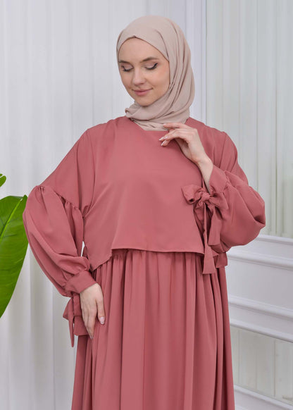 Lace up Sleeve Simple Hijab Dress 831 - Hellrosa