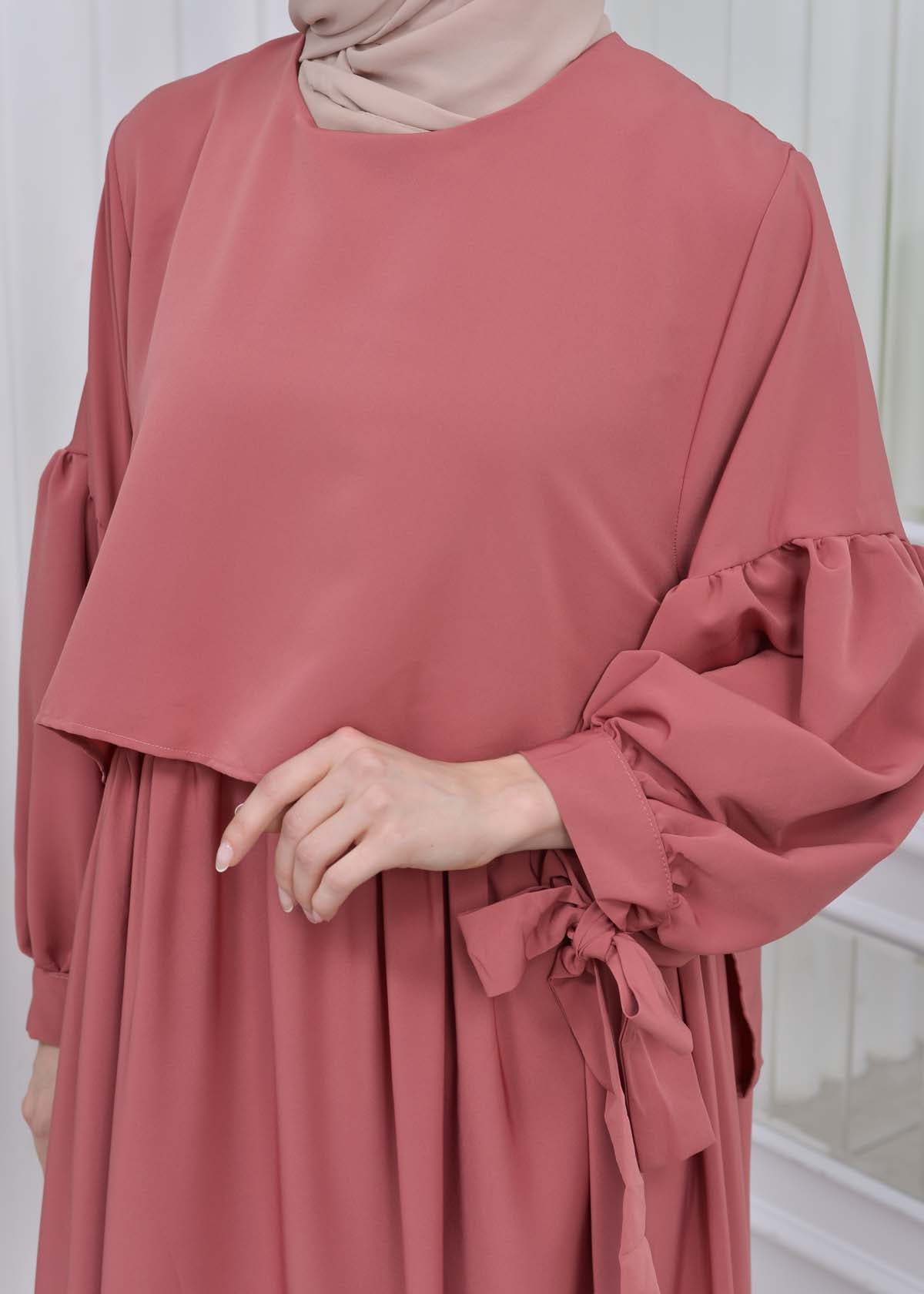 Lace up Sleeve Simple Hijab Dress 831 - Hellrosa