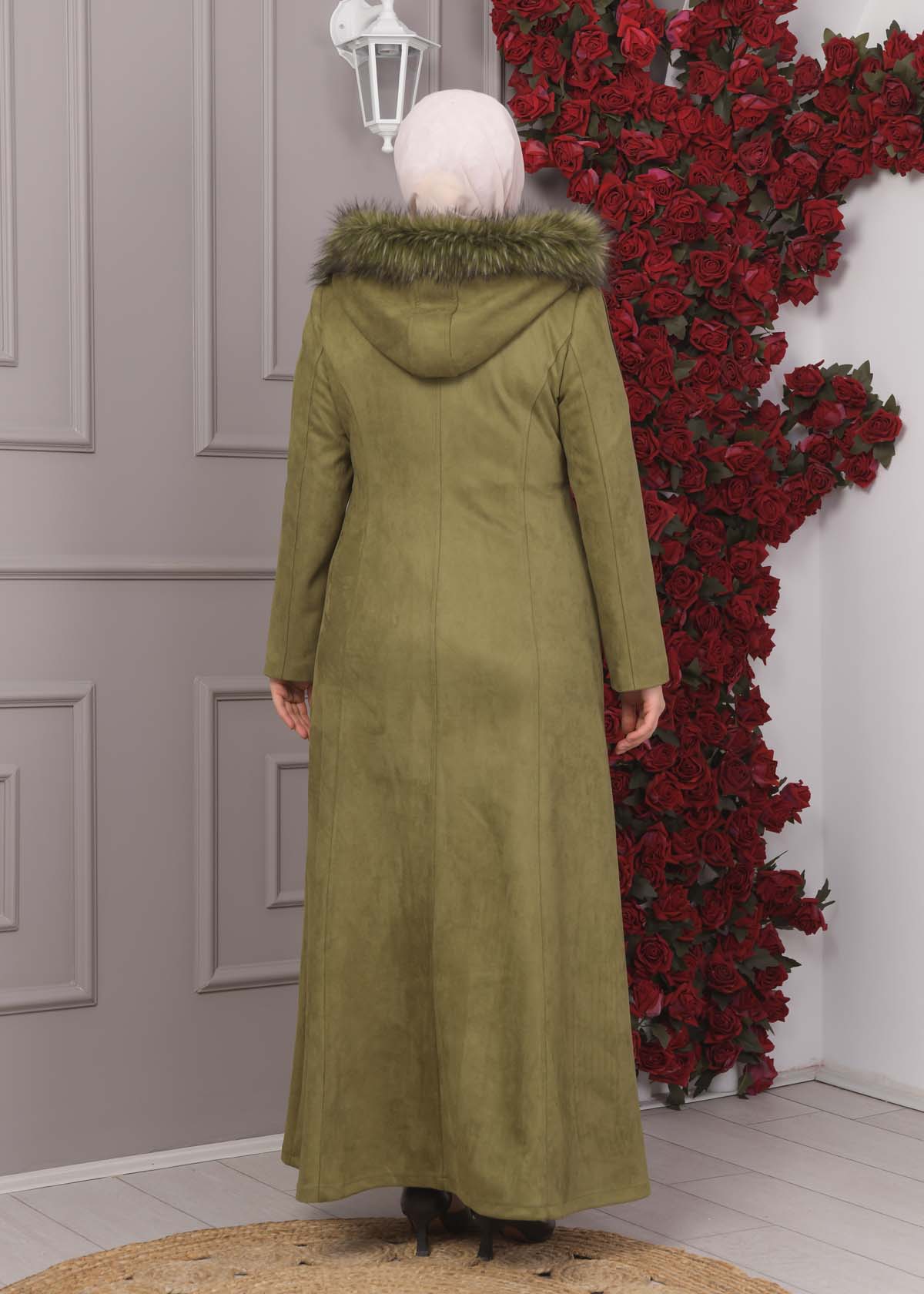 Damen Wildleder-Mantel in Übergrößen mit abnehmbarer Kapuze 1354 - Khaki