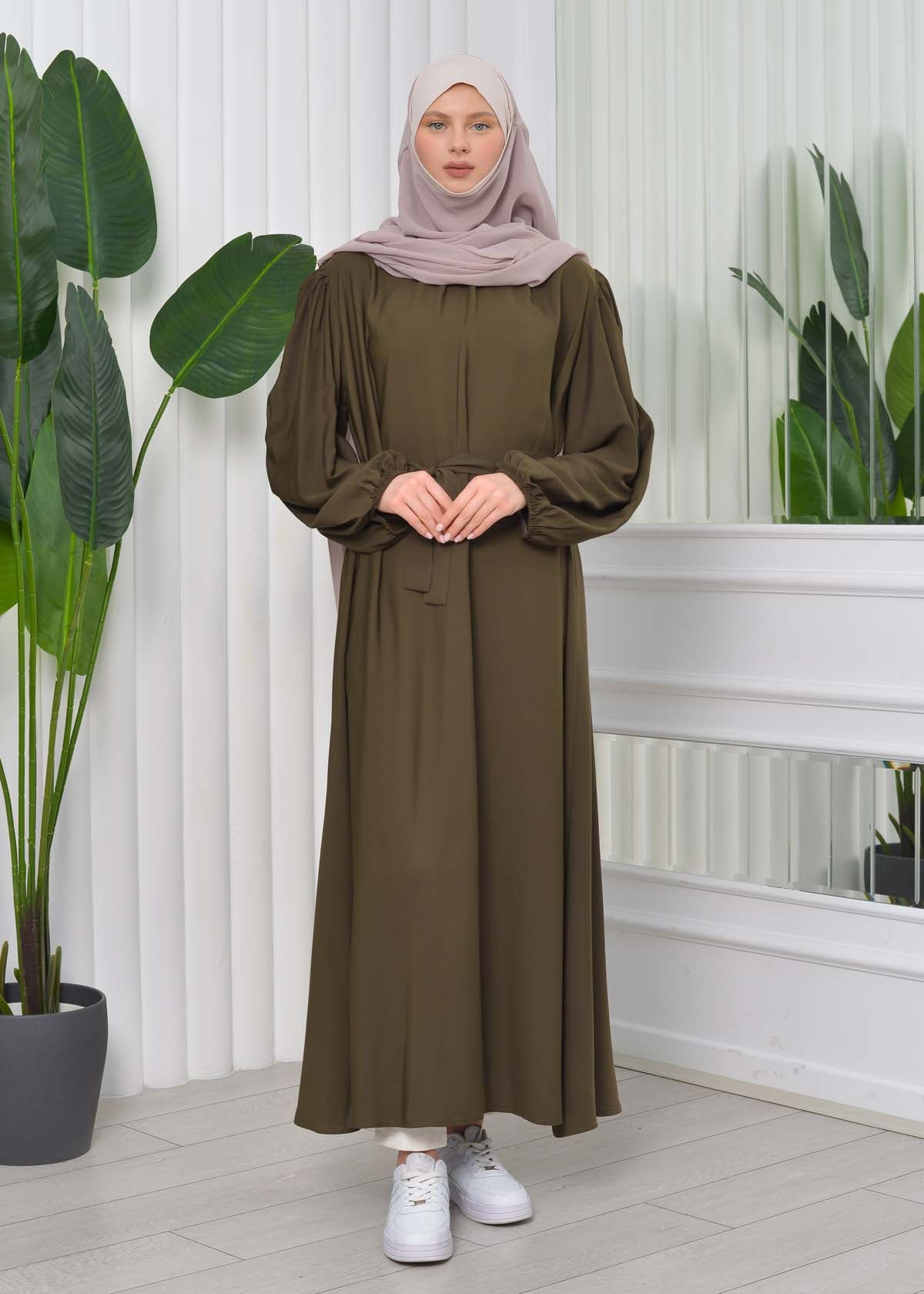 Simple & Long Hijab Dress 827 - Khaki