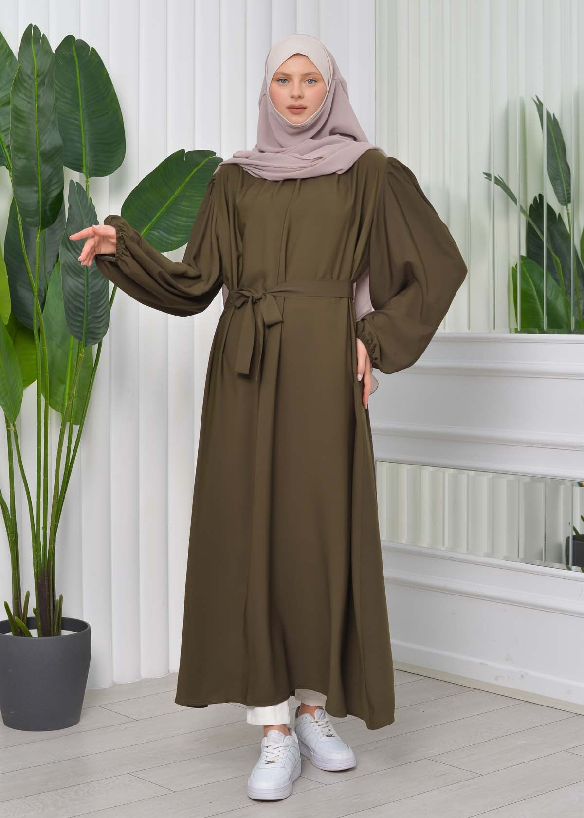 Simple & Long Hijab Dress 827 - Khaki