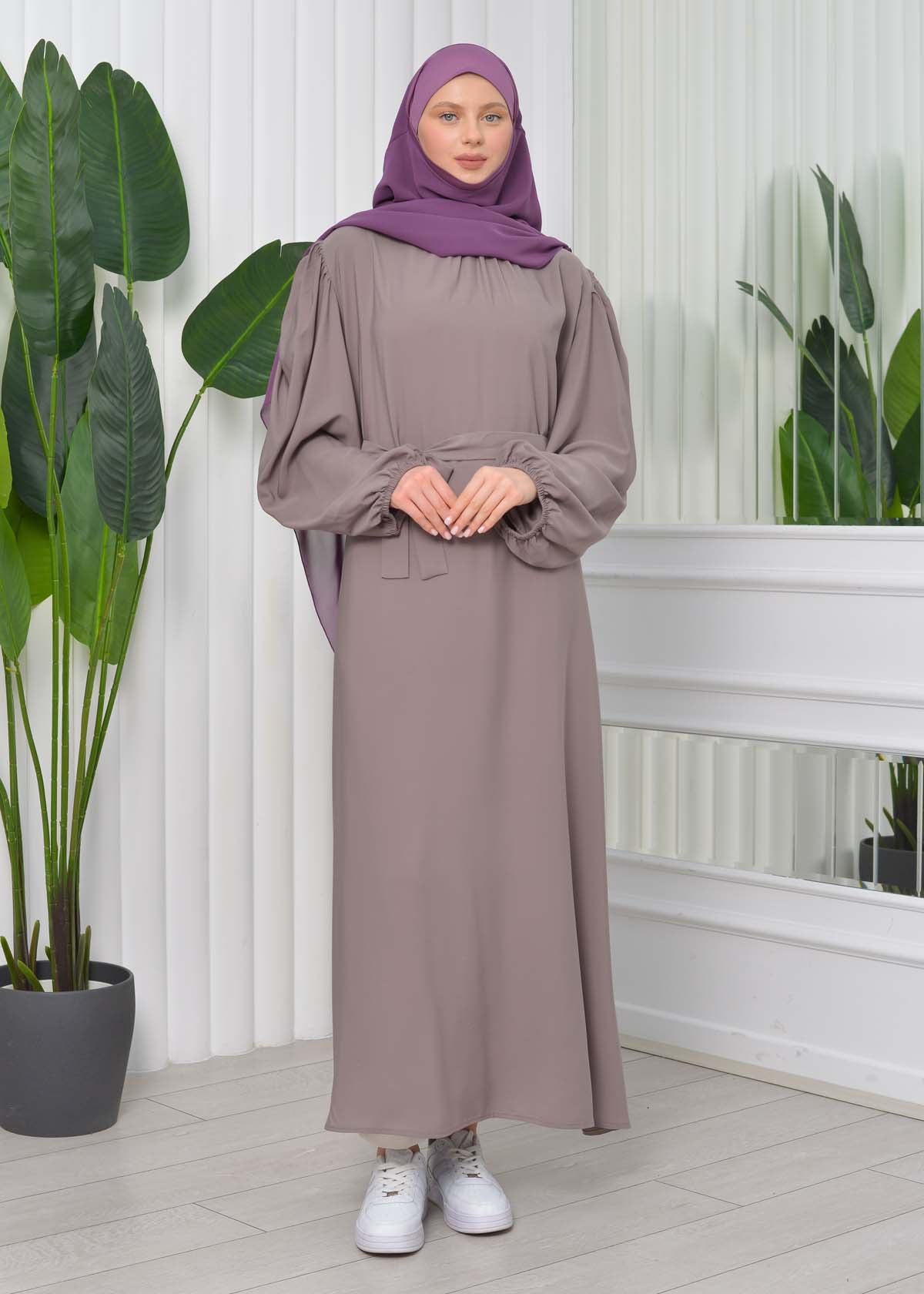 Simple & Long Hijab Dress 827 - Hellbraun