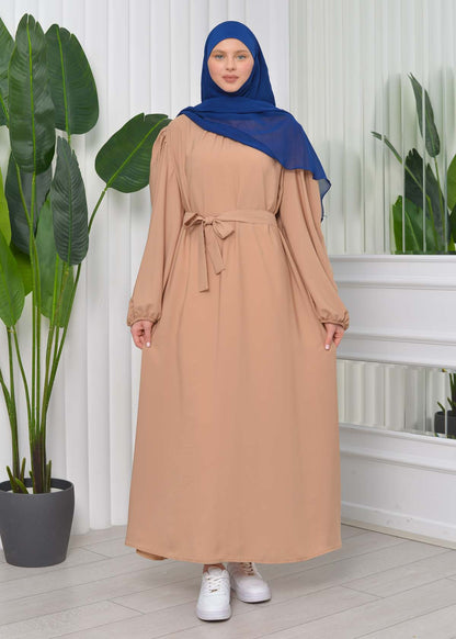 Simple & Long Hijab Dress 827 - Tahini