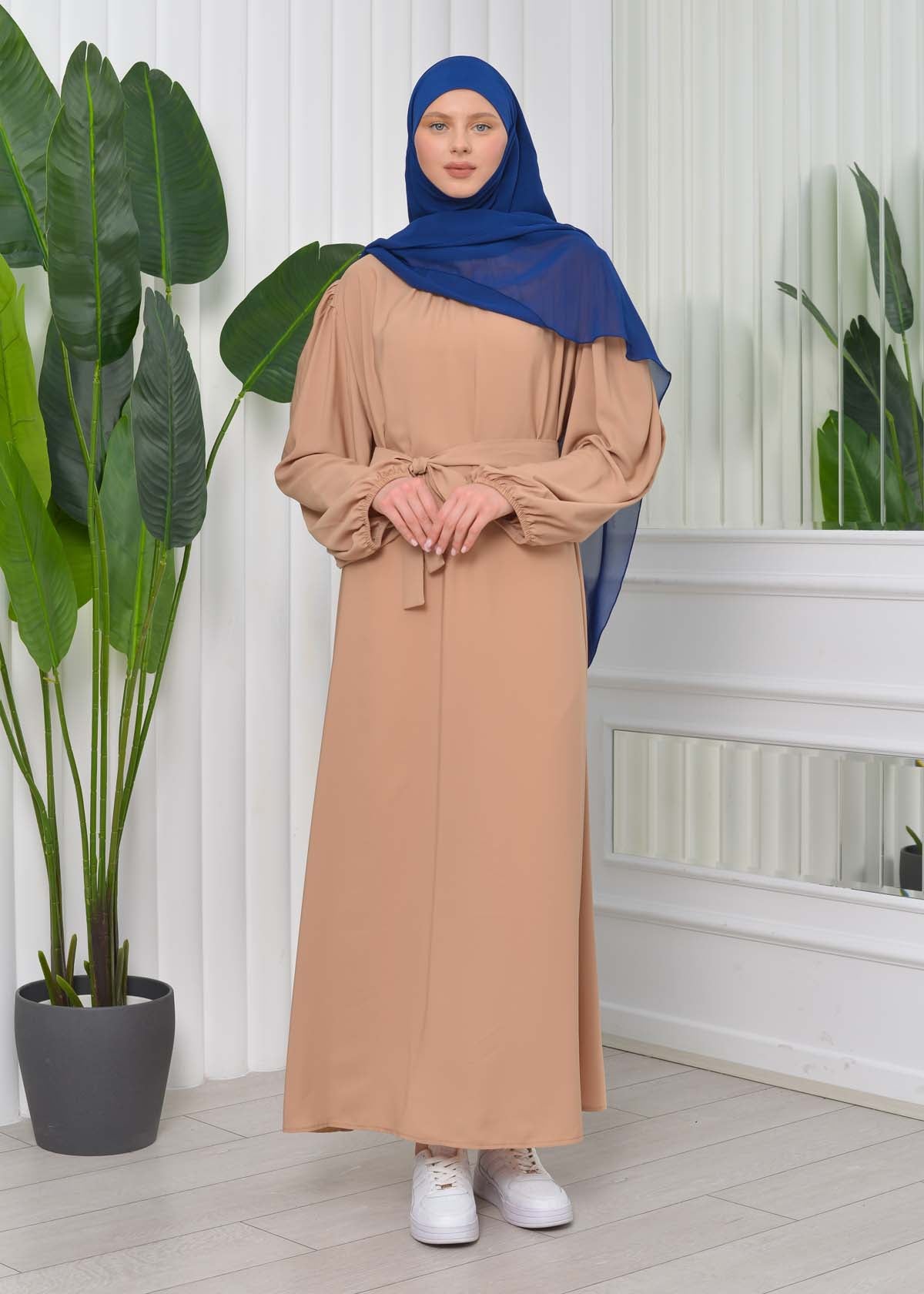 Simple & Long Hijab Dress 827 - Tahini