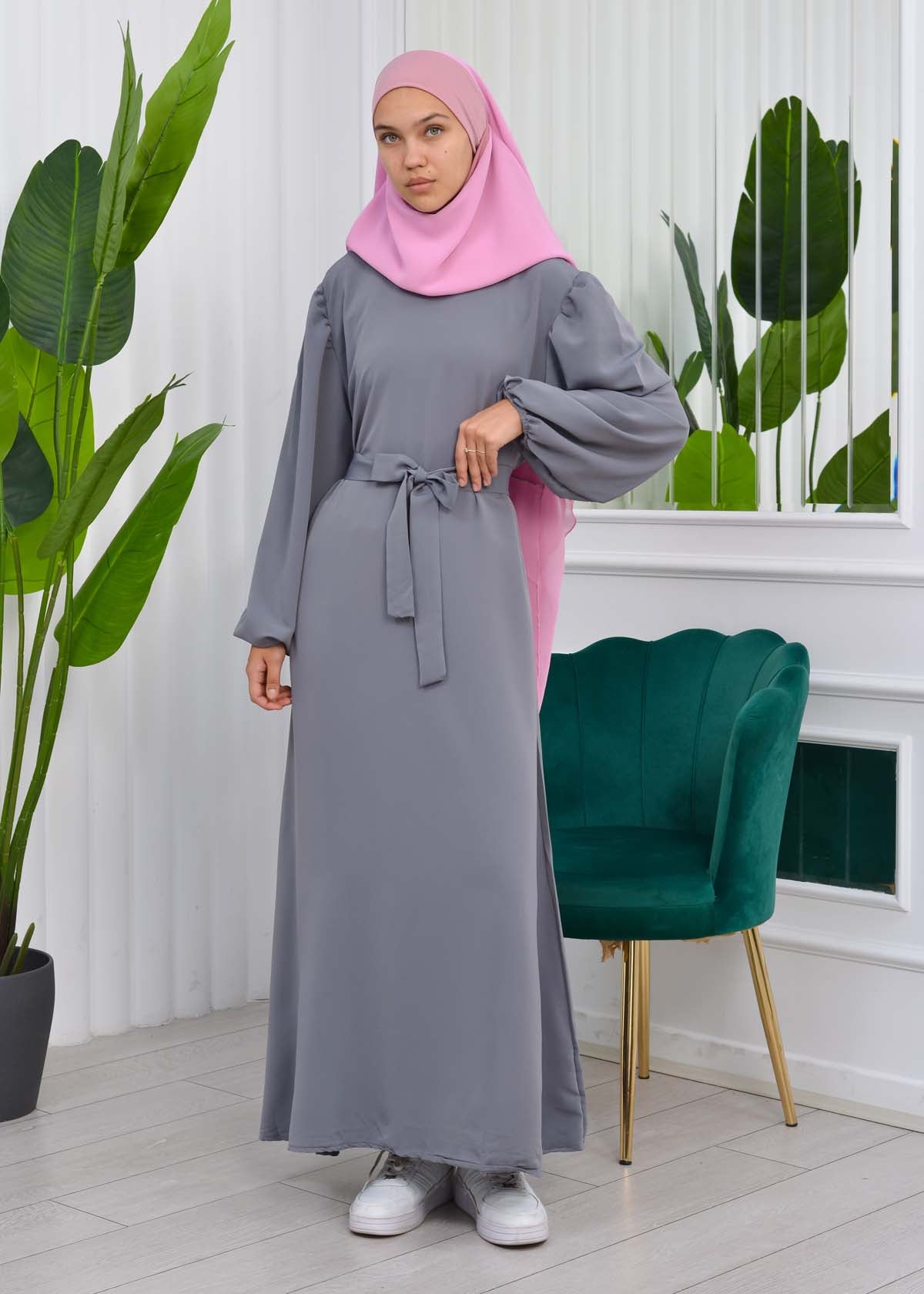 Simple & Long Hijab Dress 827 - Anthrazit