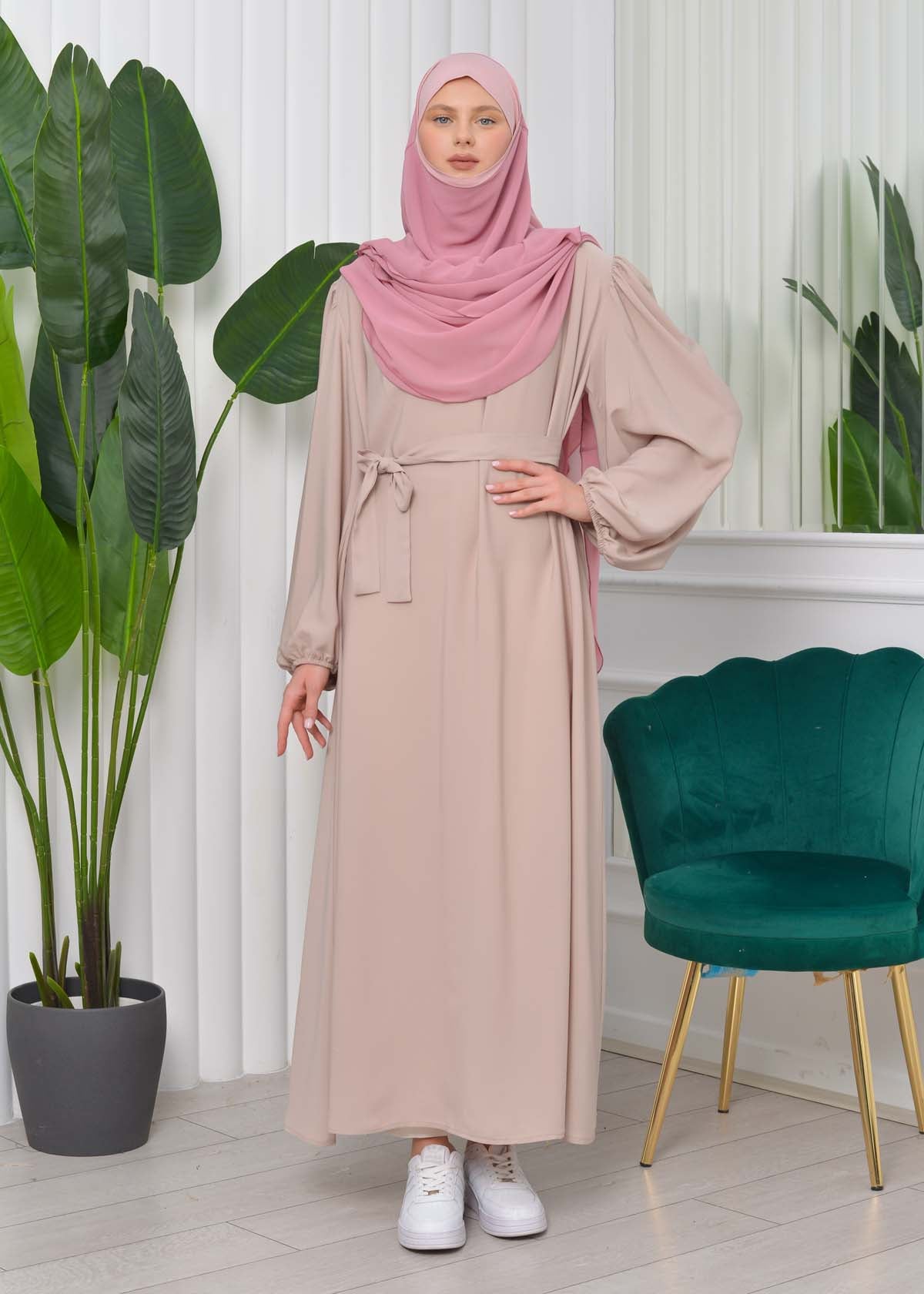 Simple & Long Hijab Dress 827 - Beige