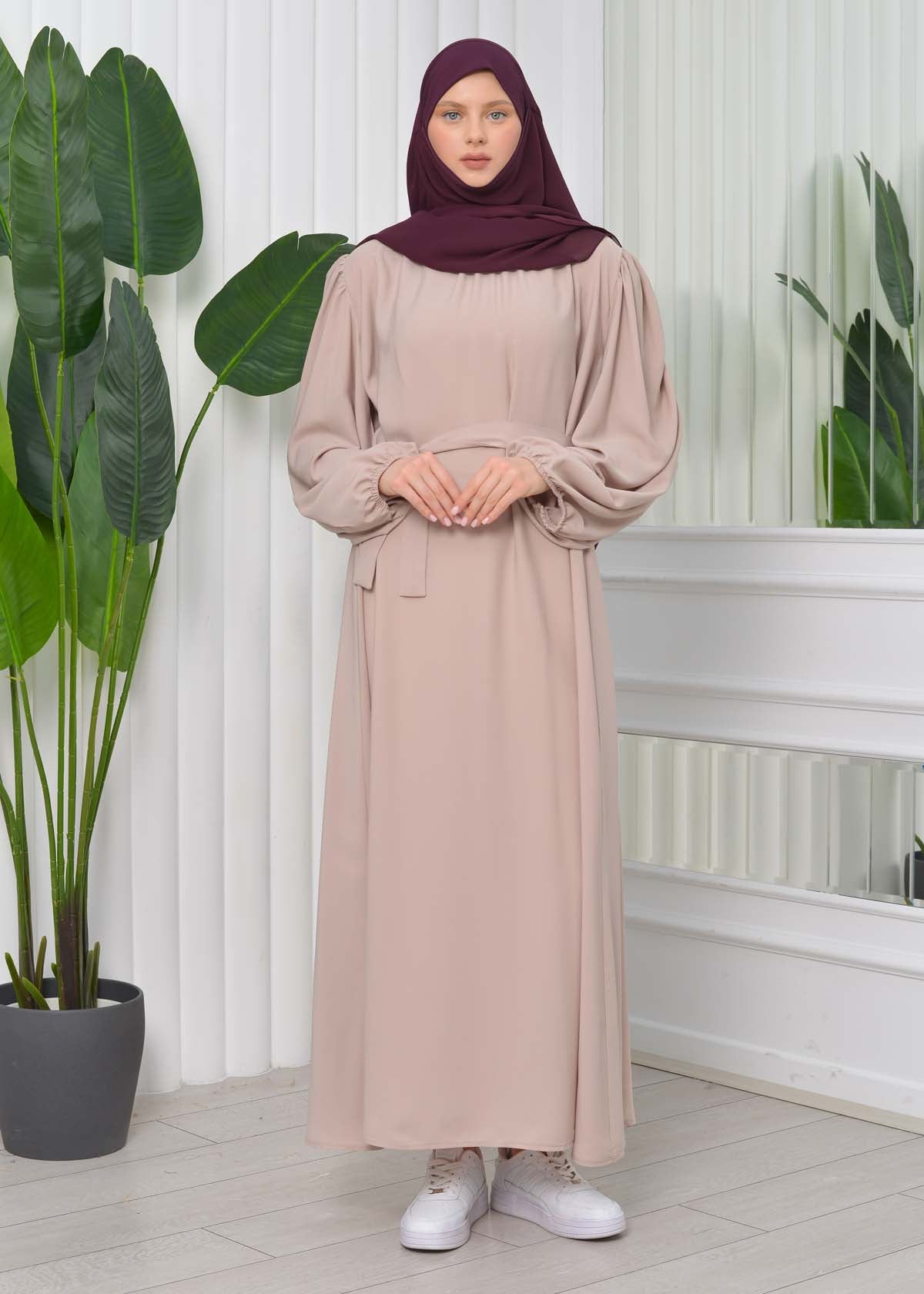 Simple & Long Hijab Dress 827 - Beige