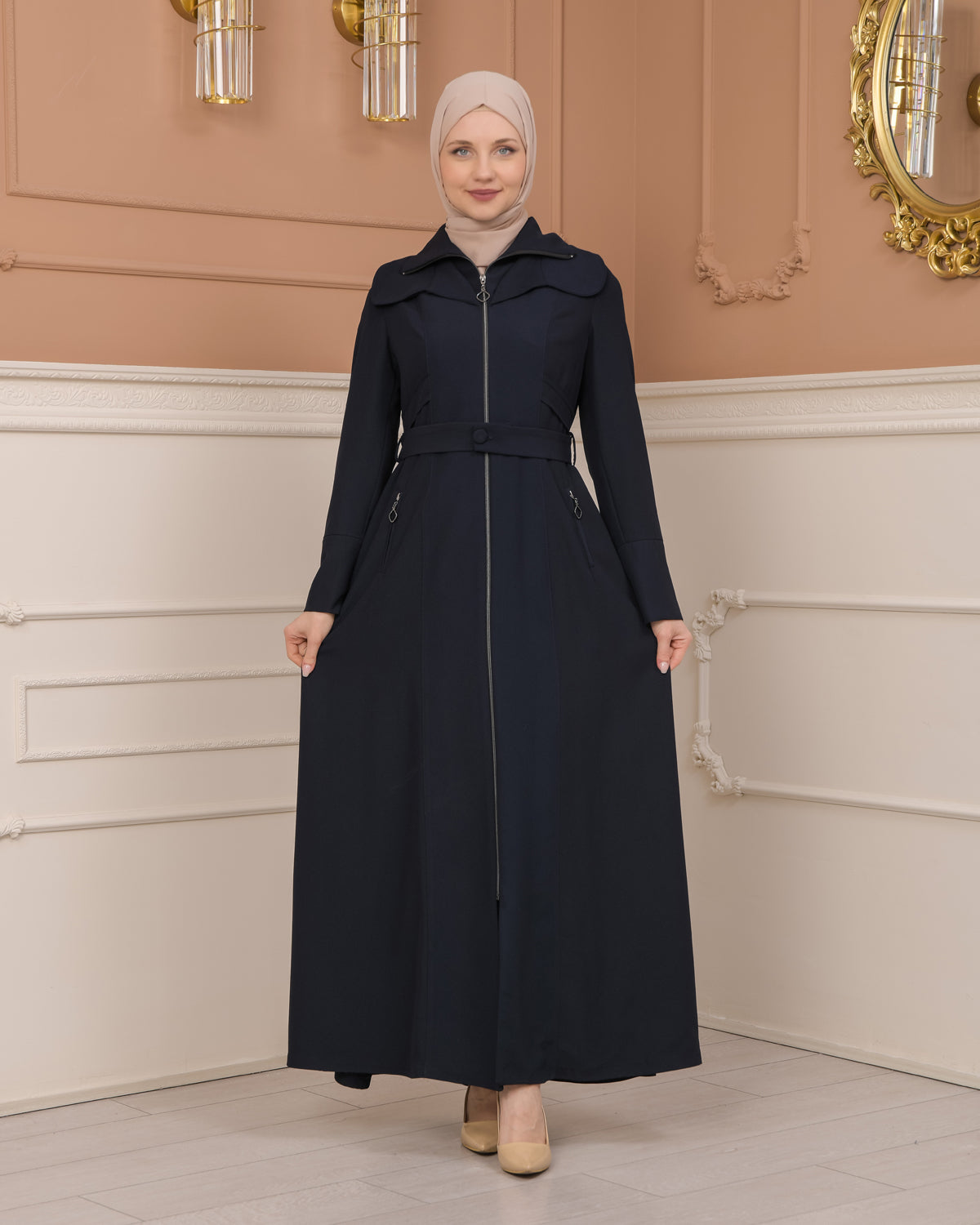 Übergangsmantel aus Clarita-Stoff mit Satinfutter (1224) - Dunkelblau