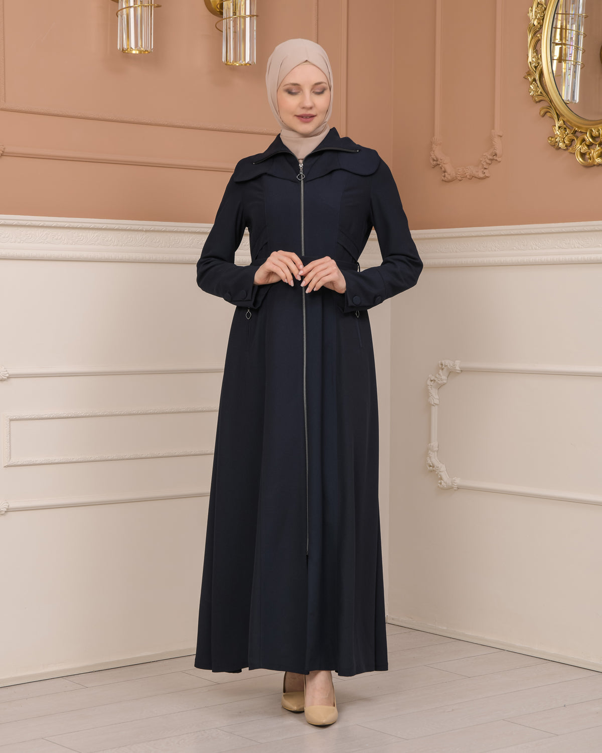 Übergangsmantel aus Clarita-Stoff mit Satinfutter (1224) - Dunkelblau