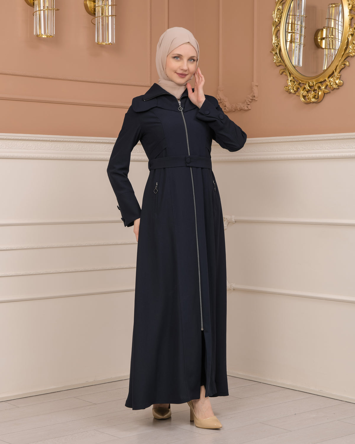 Übergangsmantel aus Clarita-Stoff mit Satinfutter (1224) - Dunkelblau