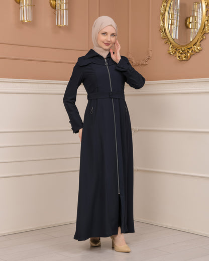 Übergangsmantel aus Clarita-Stoff mit Satinfutter (1224) - Dunkelblau